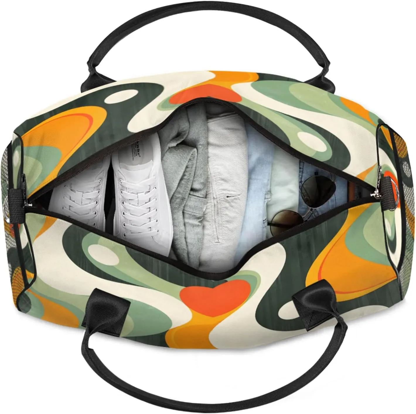 Personalized Retro Waves Travel Duffel Bag with Name, Custom Gym Sport Bag Swirl Fluid Vintage Carry On Weekend Overnight Duffel Bag for Men Women