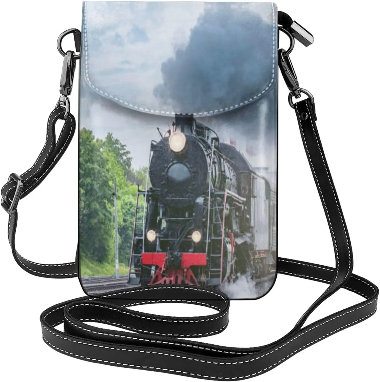 Peynir Steam Locomotive Train Leather Cell Phone Purse Small Crossbody Shoulder Bag For Women Girls