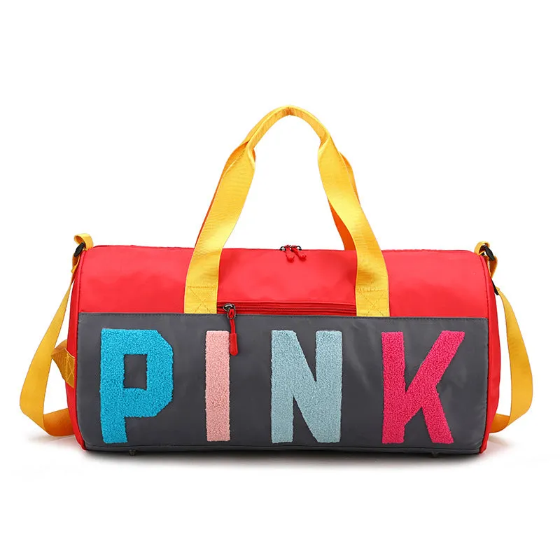 PINK color-blocking shoulder bag (normal product, non-brand)