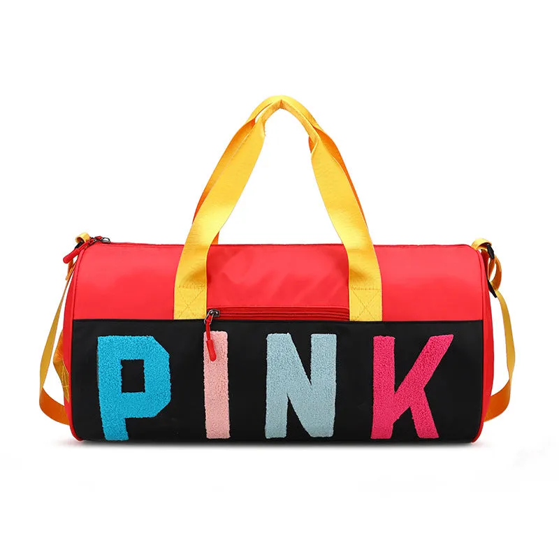PINK color-blocking shoulder bag (normal product, non-brand)