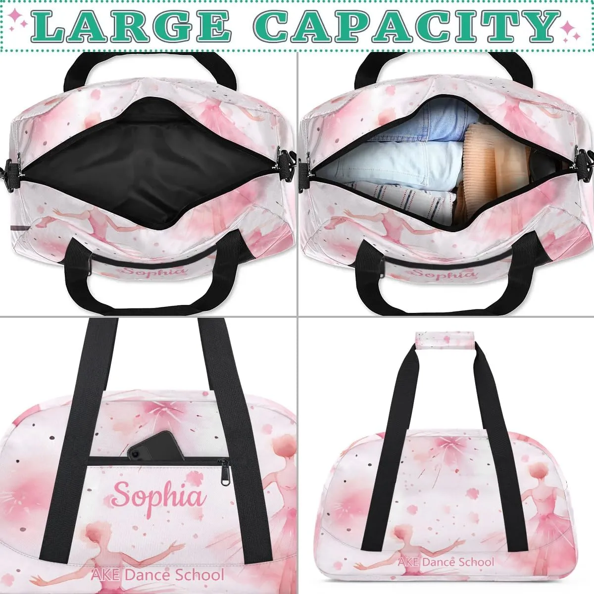 Pink Dance Bag for Girls Personalized Kids Duffel Bags Gym Bag with Name Small Dance Bag for Dancer Dancing Tote Bag for Dancing Team Members Girls Dancer Gifts