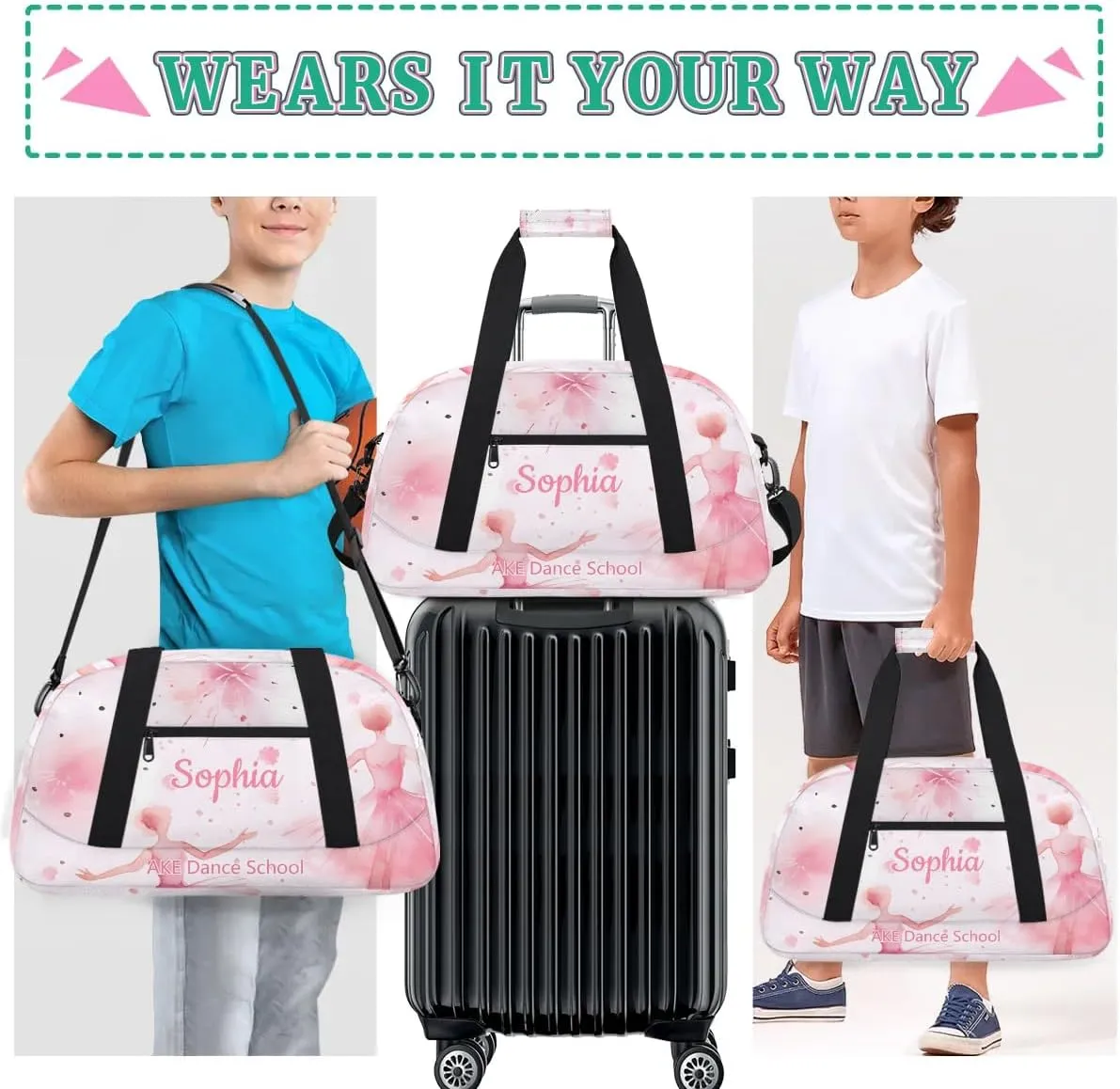Pink Dance Bag for Girls Personalized Kids Duffel Bags Gym Bag with Name Small Dance Bag for Dancer Dancing Tote Bag for Dancing Team Members Girls Dancer Gifts
