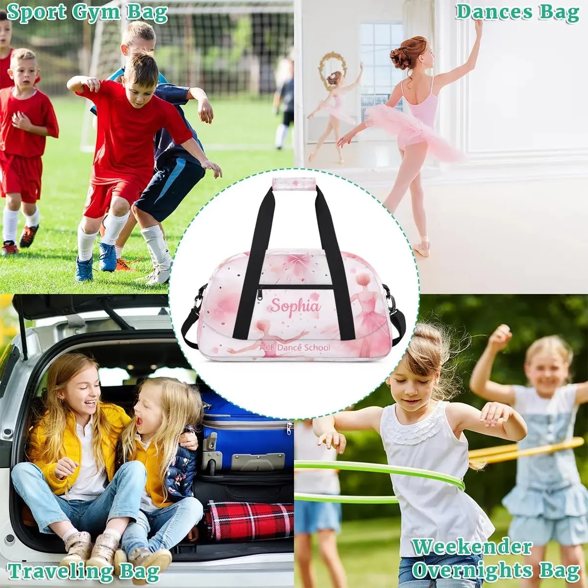 Pink Dance Bag for Girls Personalized Kids Duffel Bags Gym Bag with Name Small Dance Bag for Dancer Dancing Tote Bag for Dancing Team Members Girls Dancer Gifts