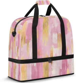 Pink Gold Marble Travel Duffel Bags for Women & Men Large Sports Gym Bags Foldie Weekender Overnight Bag Carry On Tote Bag With Shoe Compartment Personal Item Luggage for Travel Sports Gym