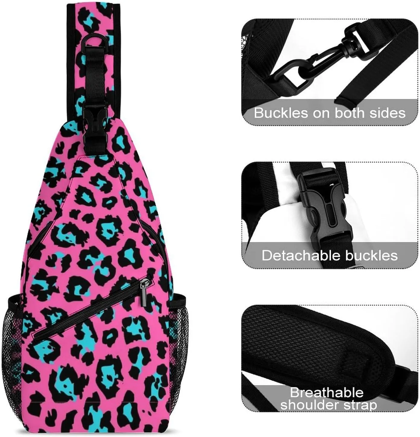 Pink Leopard Pattern Sling Backpack Man Women Crossbody Backpack Chest Bag Cycling Daypack Travel Bag Small Cross Body Bags Leisure Backpacks