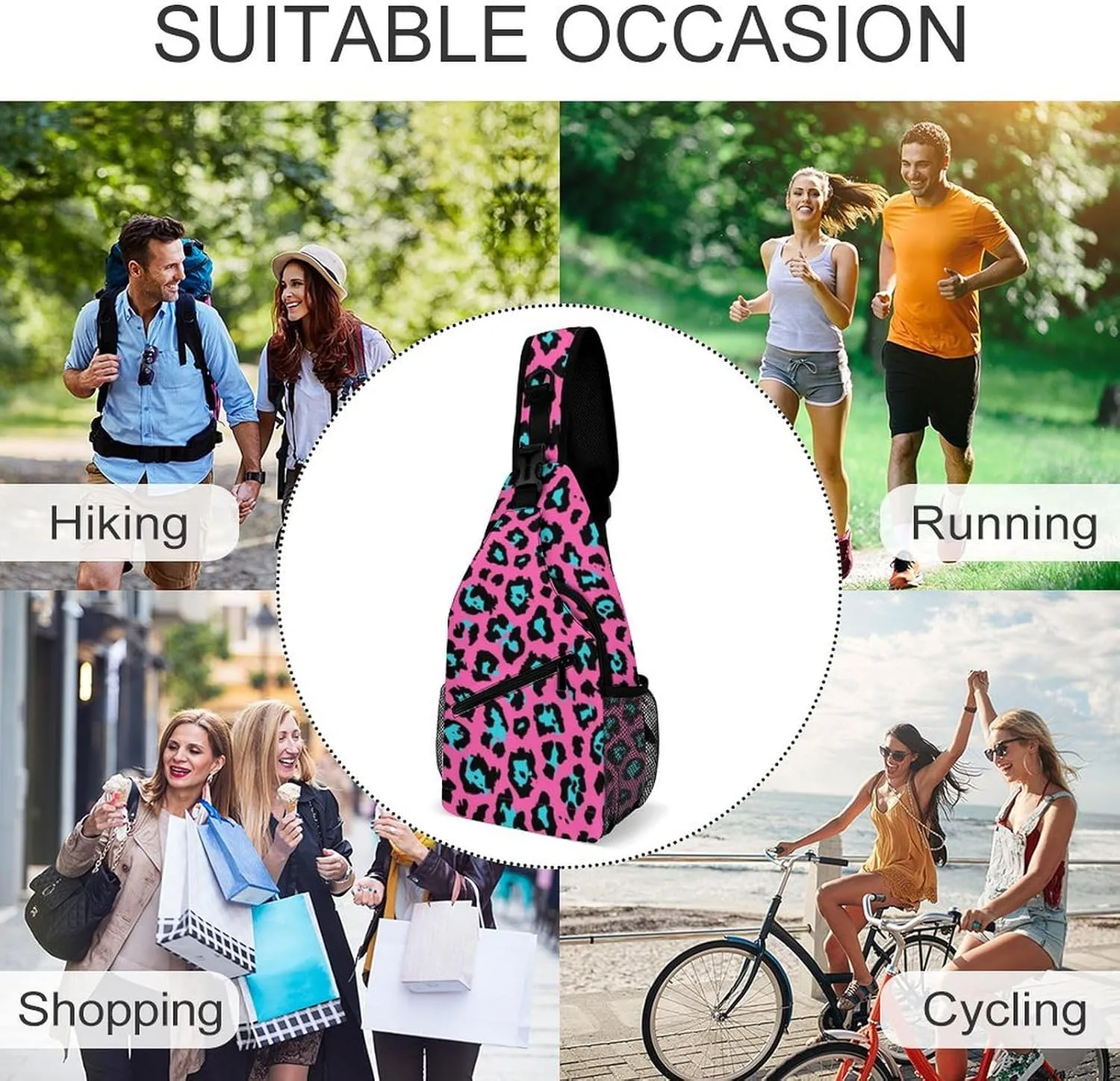 Pink Leopard Pattern Sling Backpack Man Women Crossbody Backpack Chest Bag Cycling Daypack Travel Bag Small Cross Body Bags Leisure Backpacks