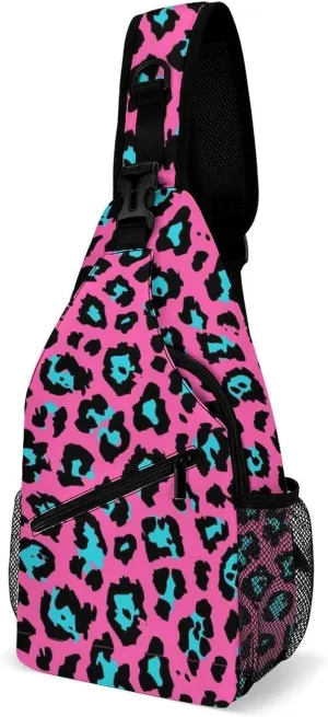 Pink Leopard Pattern Sling Backpack Man Women Crossbody Backpack Chest Bag Cycling Daypack Travel Bag Small Cross Body Bags Leisure Backpacks