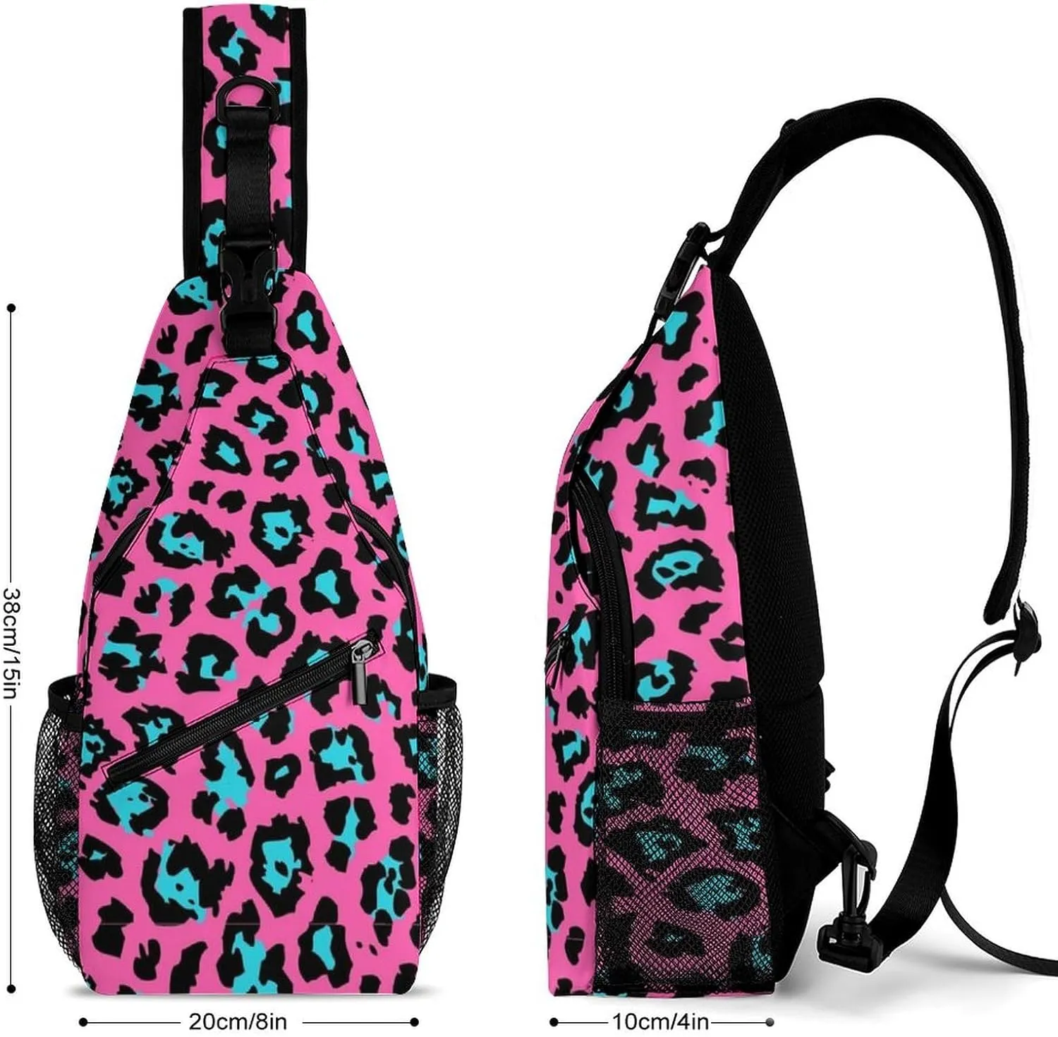 Pink Leopard Pattern Sling Backpack Man Women Crossbody Backpack Chest Bag Cycling Daypack Travel Bag Small Cross Body Bags Leisure Backpacks