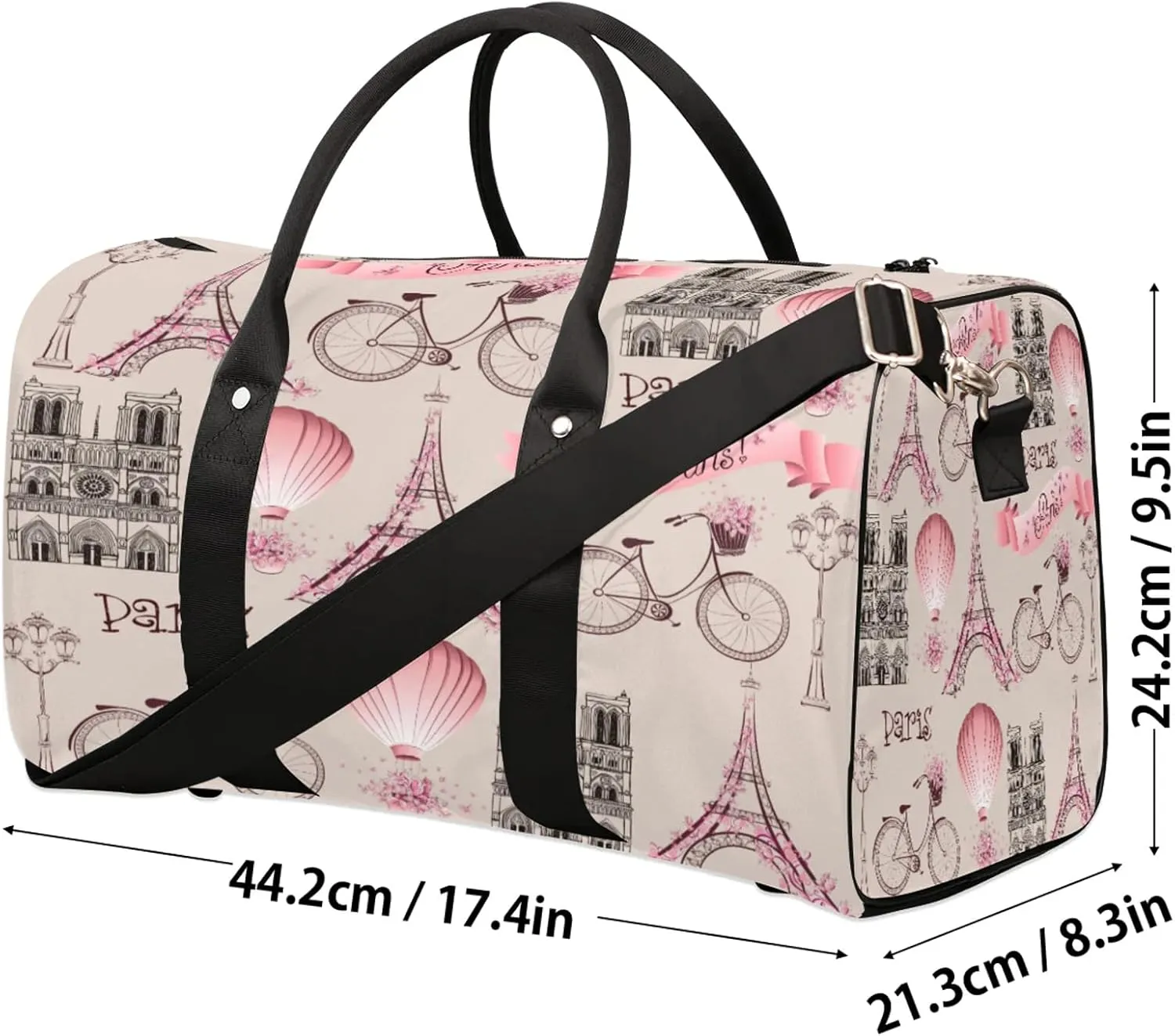 Pink Theme Paris Eiffel Tower Travel Duffle Bag for Women Men, Carry On Overnight Bag, Weekend Travel Duffel Tote Bags for Trips Sport Hospital