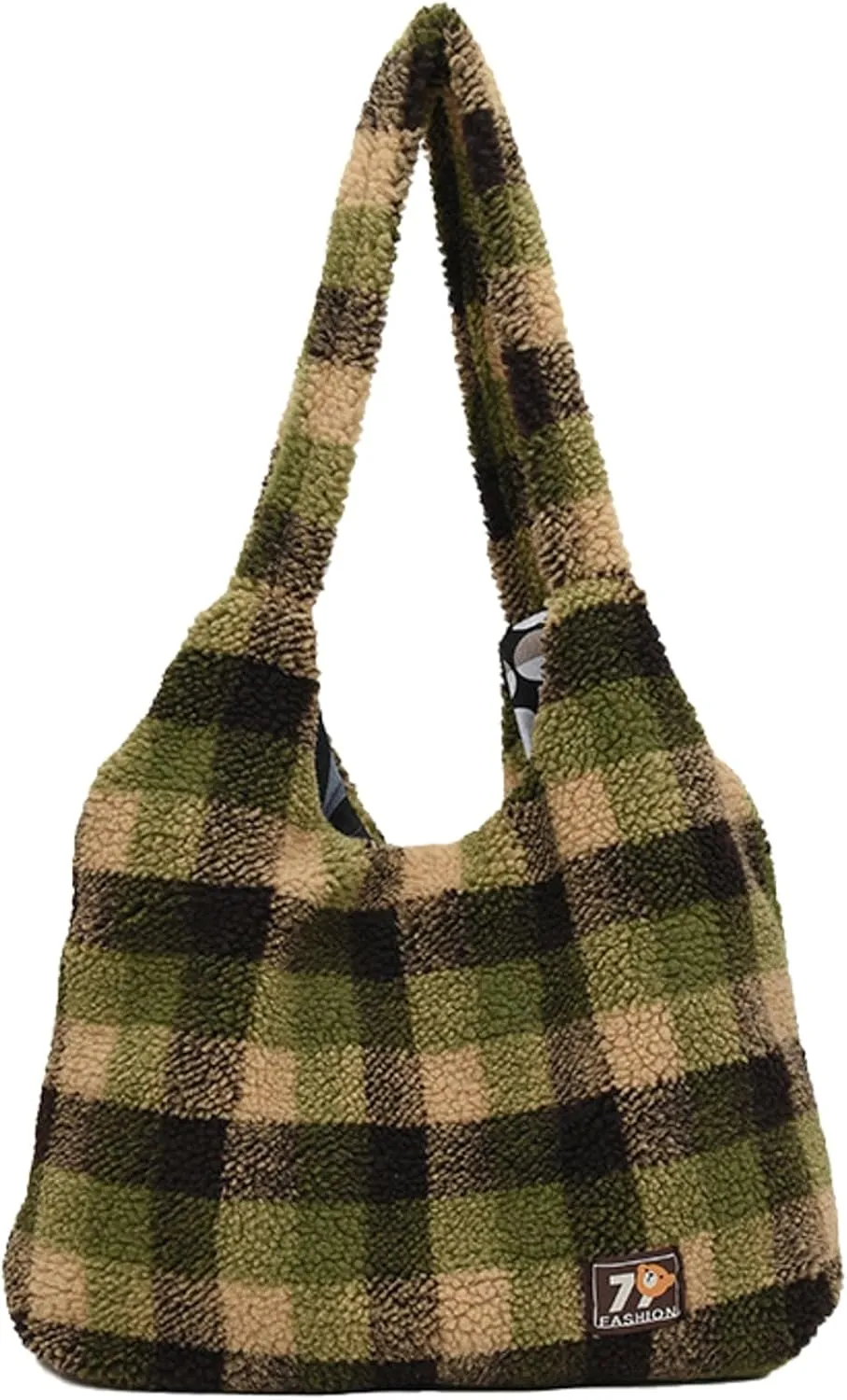 Plaid Fleece Tote Bag Women Colorful Checkered Winter Shoulder Bag Cozy Wooly Tote Versatile Handbag 2024 Fall Winter Fashion