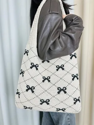 Pokn Heart Crochet Tote Bag Cute Purse for Women Cutecore Key Chain Y2K Accessories Valentines Aesthetic Handbags for Women