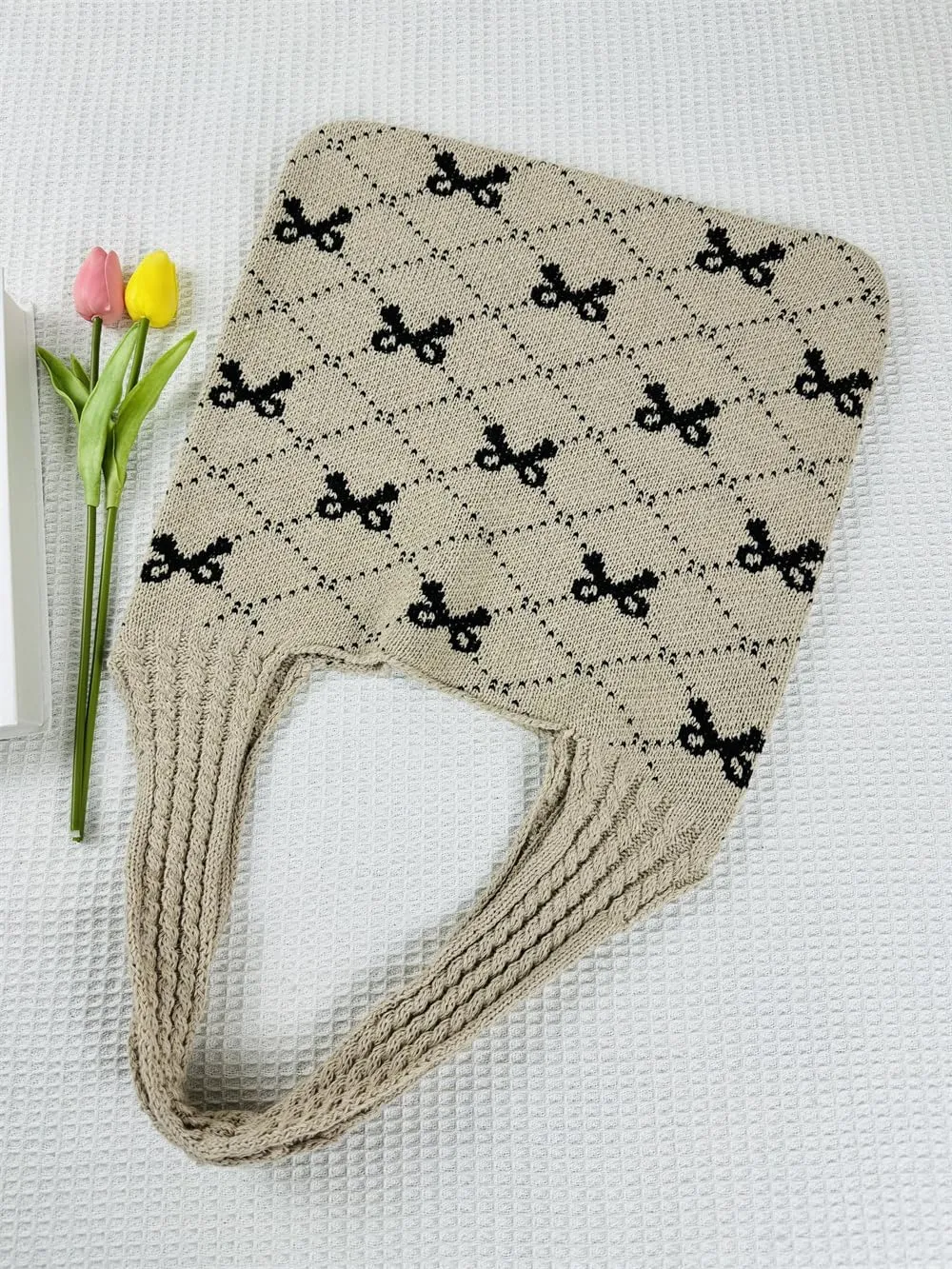 Pokn Heart Crochet Tote Bag Cute Purse for Women Cutecore Key Chain Y2K Accessories Valentines Aesthetic Handbags for Women