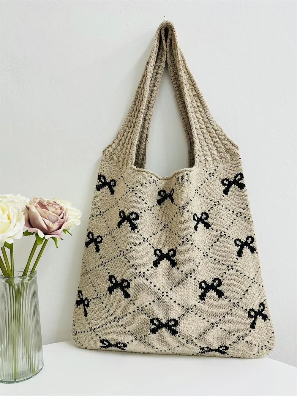 Pokn Heart Crochet Tote Bag Cute Purse for Women Cutecore Key Chain Y2K Accessories Valentines Aesthetic Handbags for Women
