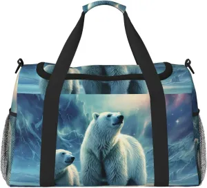 Polar Bears Northern Lights Travel Duffel Bag Lightweight Waterproof Carry On Tote Bag Foldable Weekender Overnight Bags Sport Gym Bag For Women Men