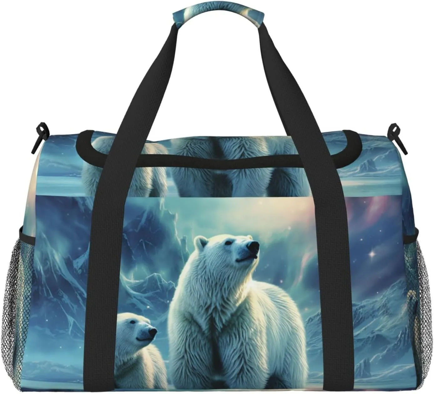 Polar Bears Northern Lights Travel Duffel Bag Lightweight Waterproof Carry On Tote Bag Foldable Weekender Overnight Bags Sport Gym Bag For Women Men