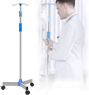Pole Infusion Stand, Stainless Steel Bag Stand with 3 Castor Wheels, Clinic Home Use Mobile Drip Vehicles for Elderly Home Care and Clinic