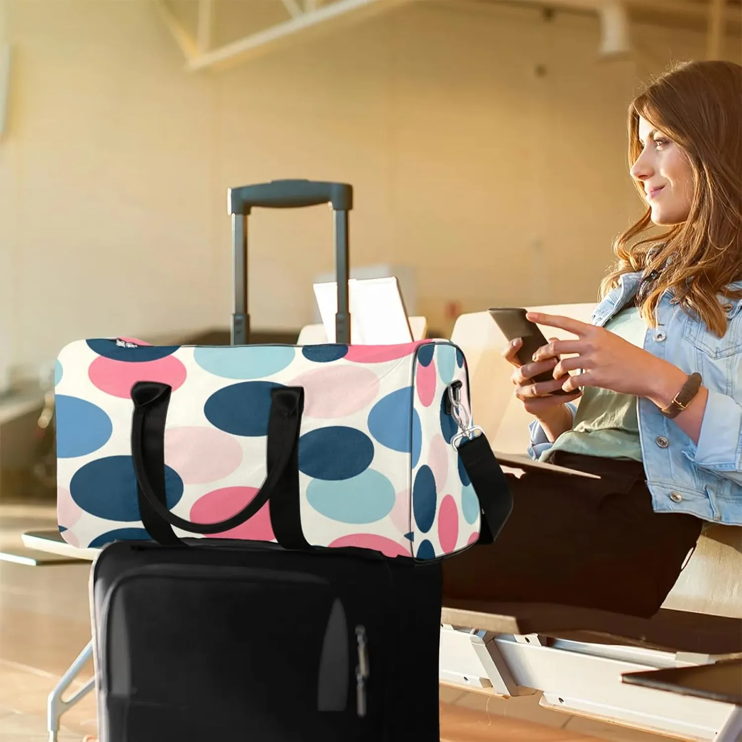 Polka Dots Duffle Bag for Travel, Overnight Weekend Gym Carry On Luggage Bag, Circle Travel Duffel Bag for Men Women