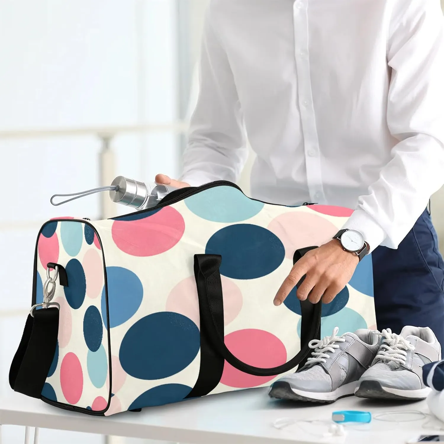Polka Dots Duffle Bag for Travel, Overnight Weekend Gym Carry On Luggage Bag, Circle Travel Duffel Bag for Men Women