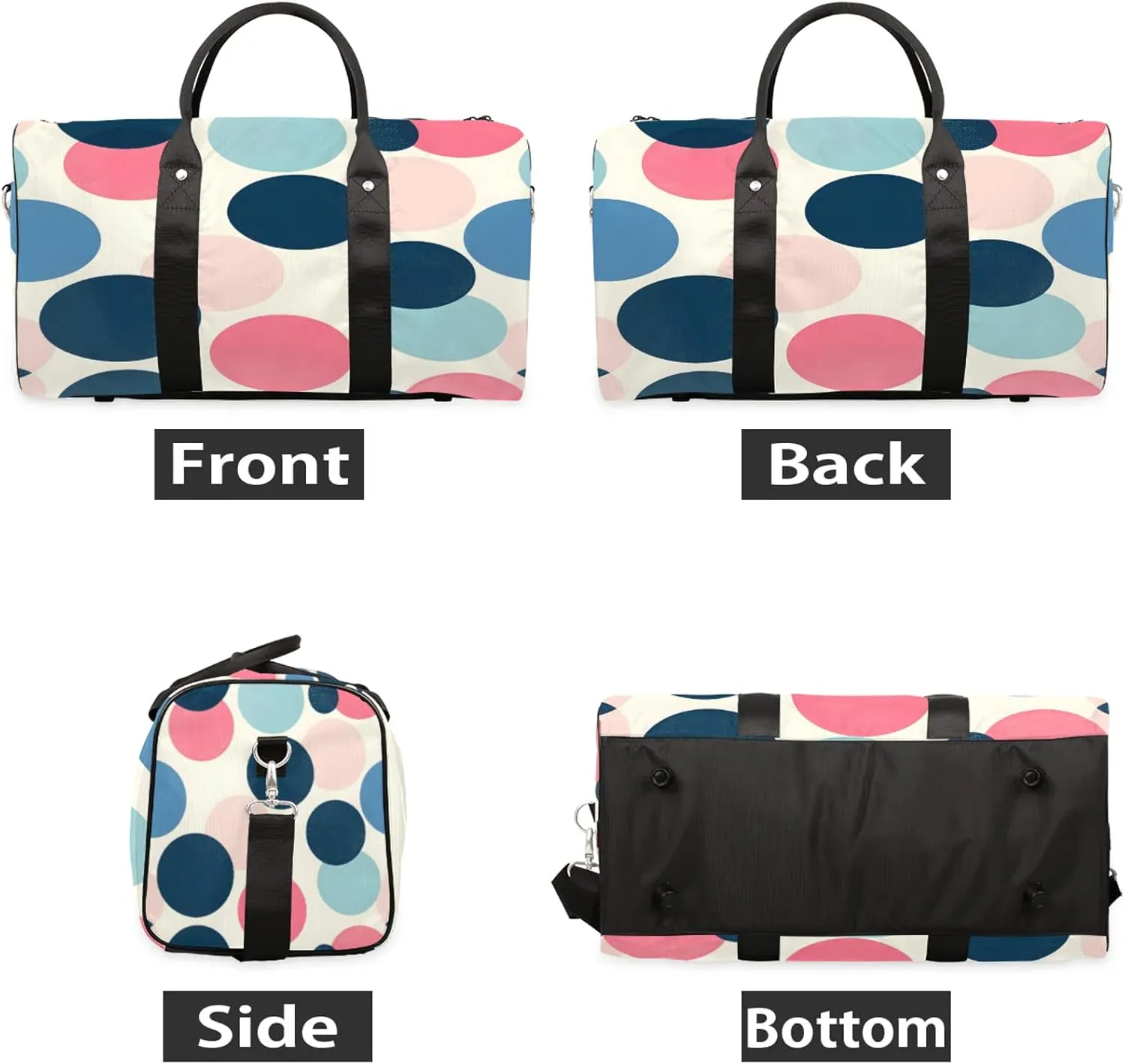 Polka Dots Duffle Bag for Travel, Overnight Weekend Gym Carry On Luggage Bag, Circle Travel Duffel Bag for Men Women