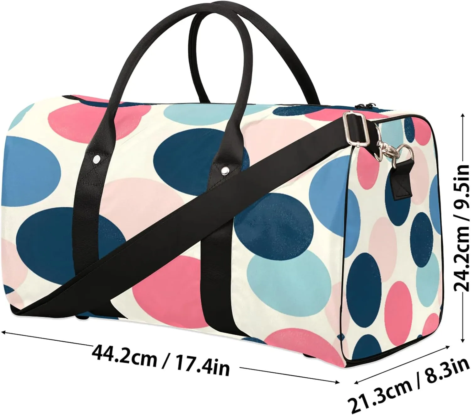 Polka Dots Duffle Bag for Travel, Overnight Weekend Gym Carry On Luggage Bag, Circle Travel Duffel Bag for Men Women