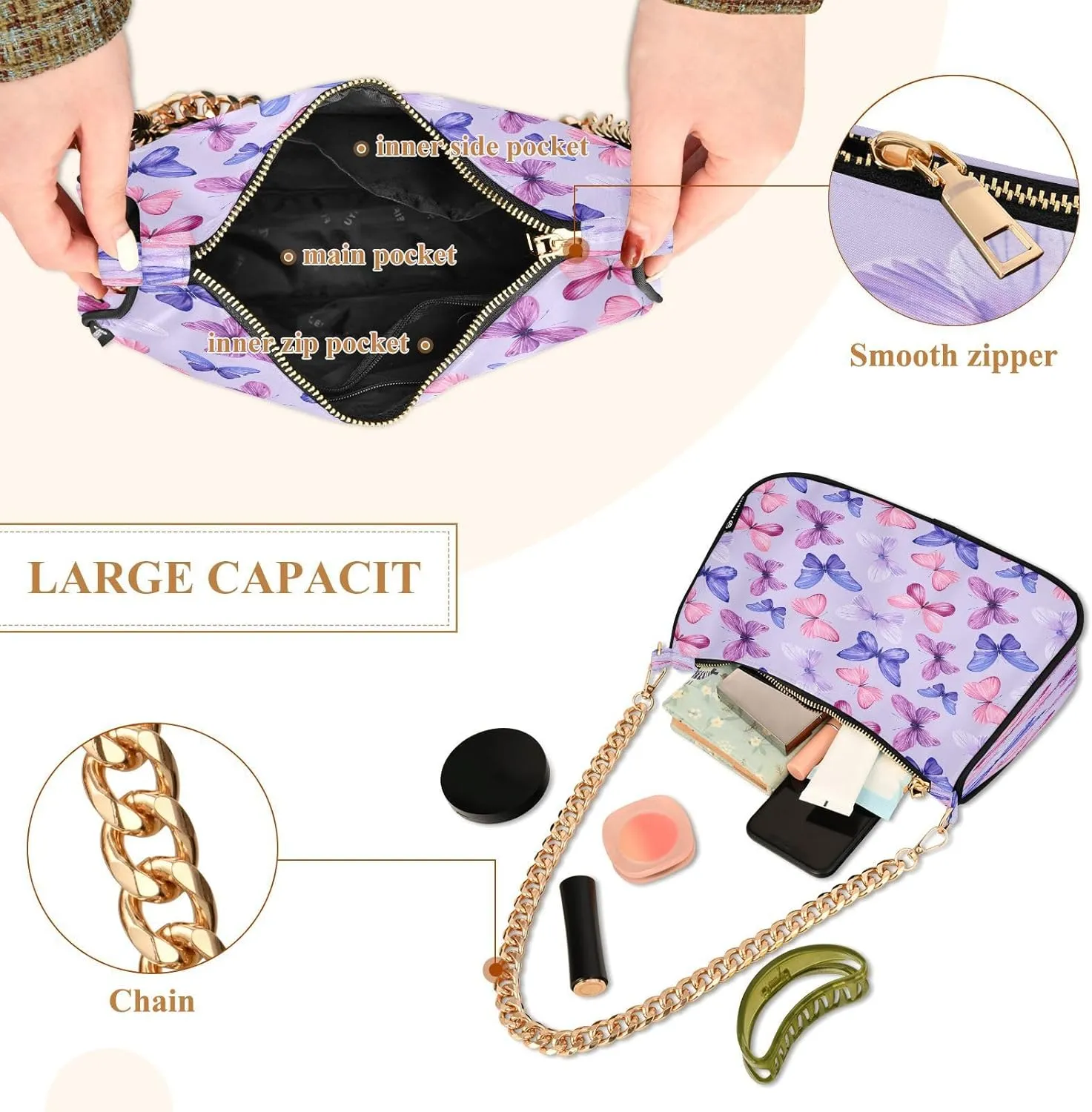 Polyester Shoulder Purses for Women,Fashion Shoulder Bag Purse Womens Crescent Crossbody Bag