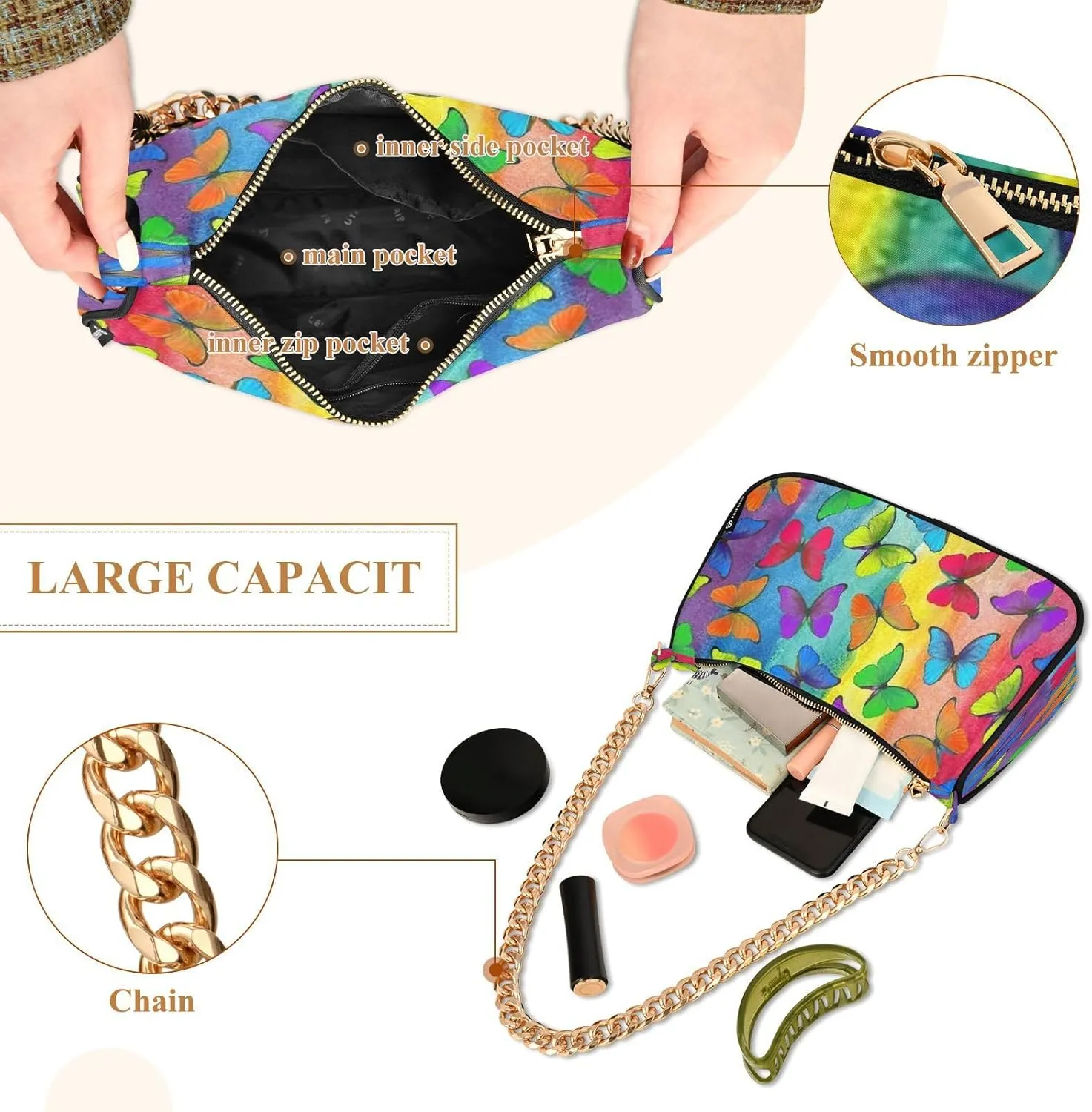 Polyester Shoulder Purses for Women,Fashion Shoulder Bag Purse Womens Crescent Crossbody Bag