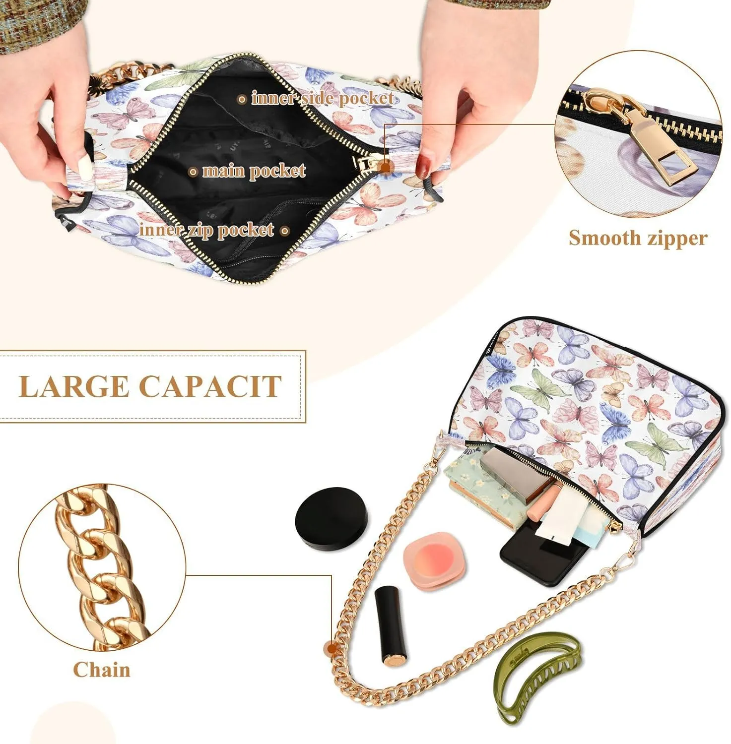 Polyester Shoulder Purses for Women,Fashion Shoulder Bag Purse Womens Crescent Crossbody Bag