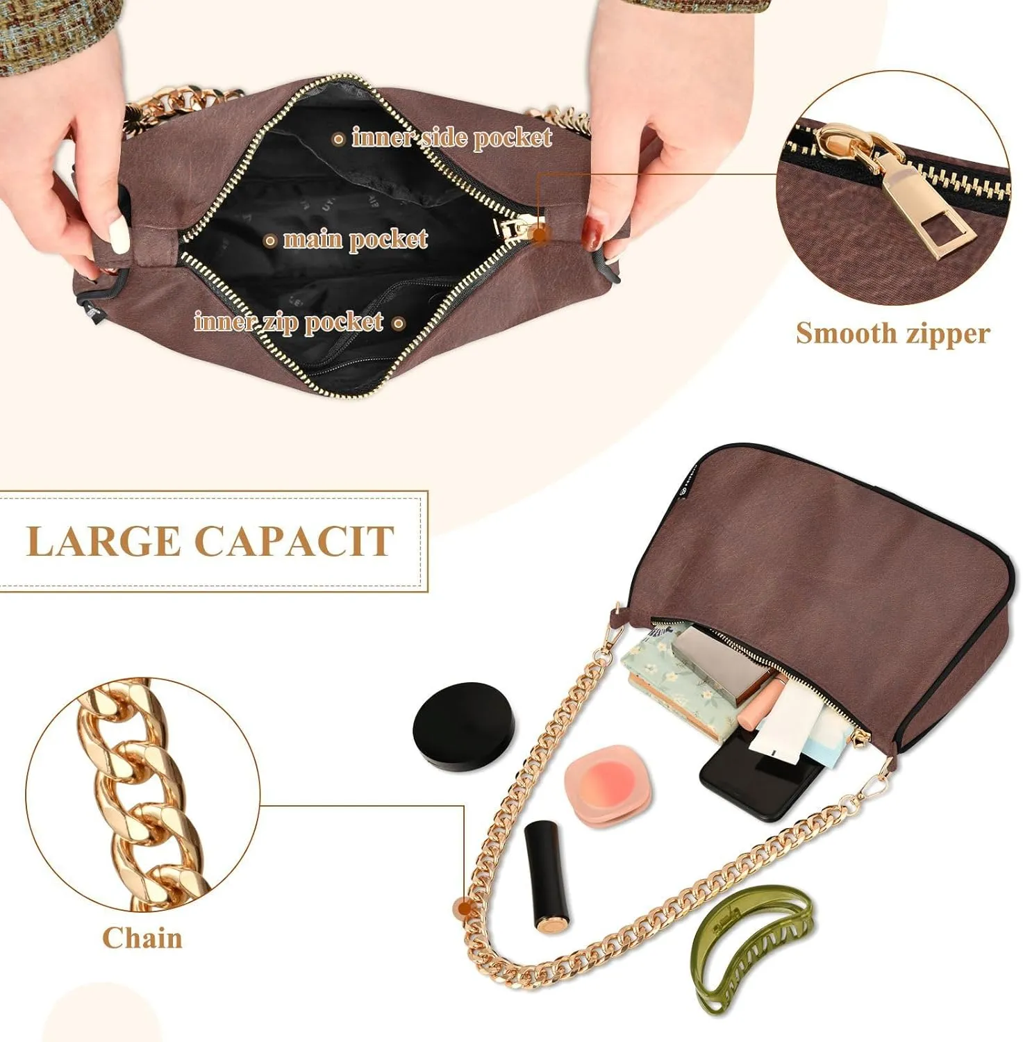 Polyester Shoulder Purses for Women,Fashion Shoulder Bag Purse Womens Crescent Crossbody Bag