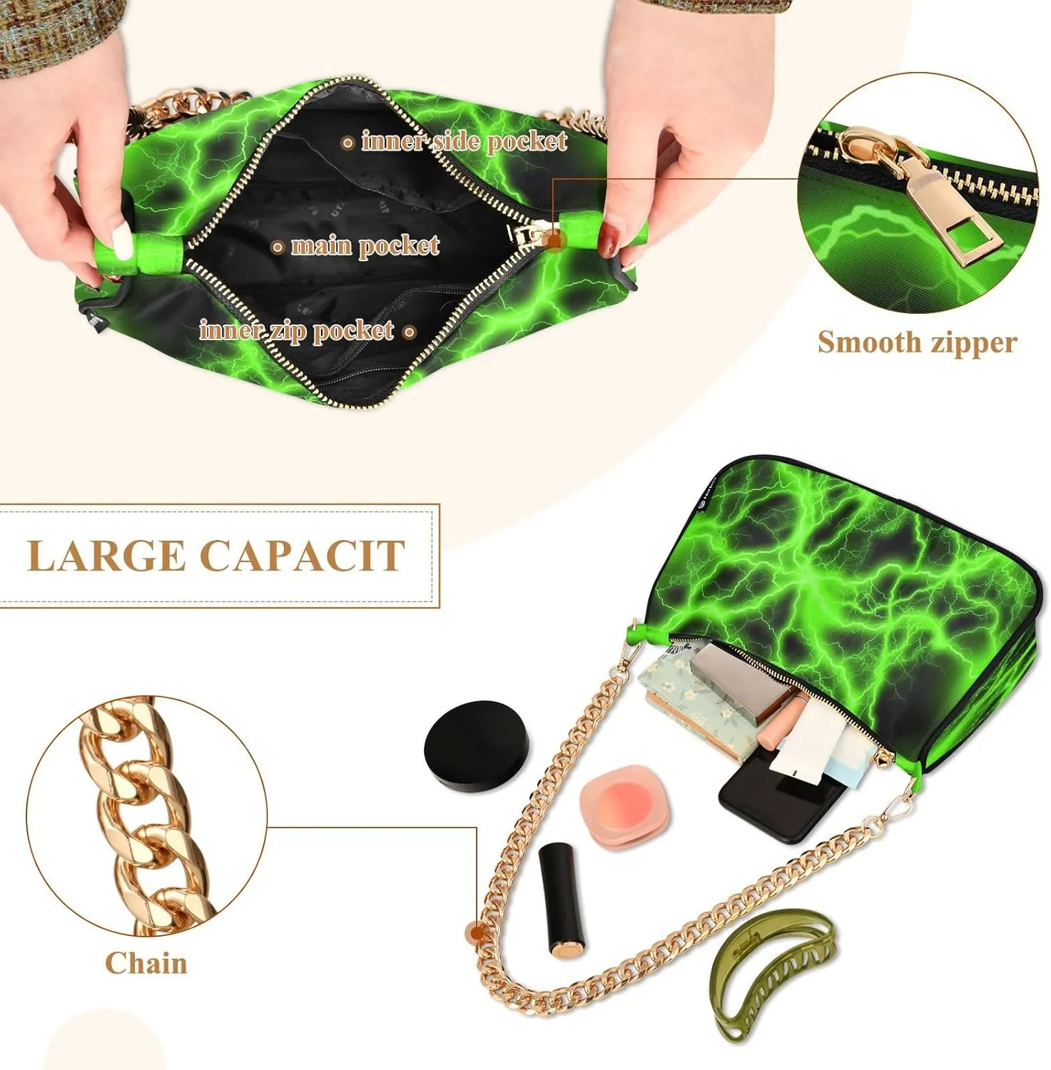 Polyester Shoulder Purses for Women,Fashion Shoulder Bag Purse Womens Crescent Crossbody Bag