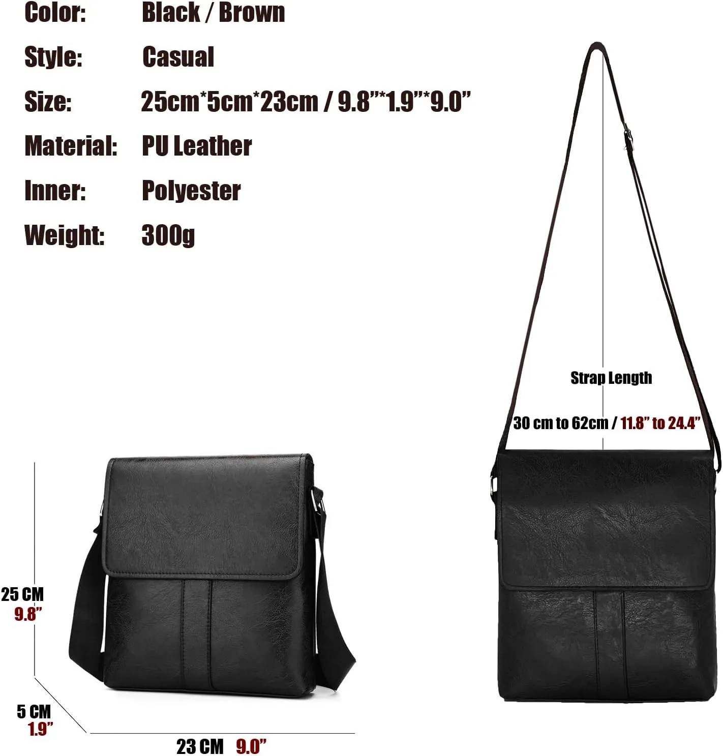PORT&LOTUS Messenger Bags for Men - Small PU Leather Crossbody Bags