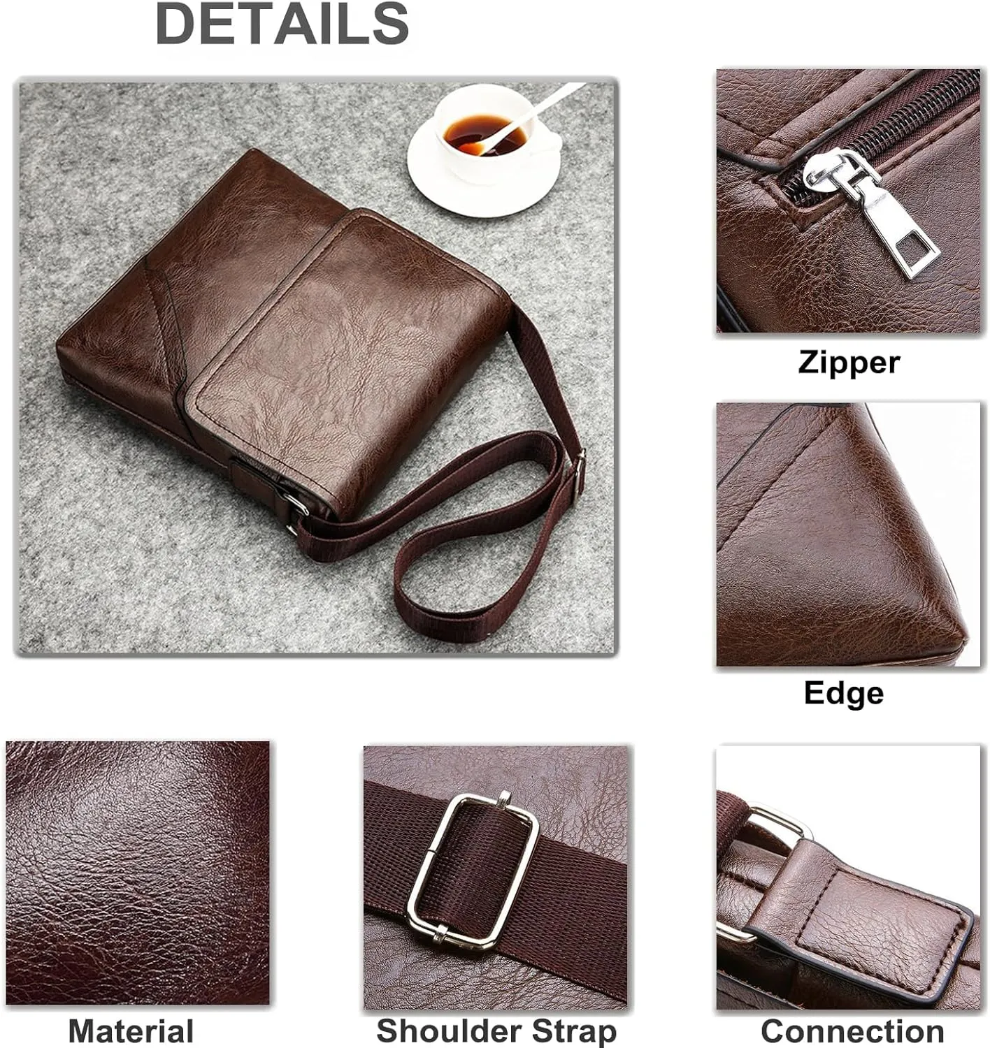 PORT&LOTUS Messenger Bags for Men - Small PU Leather Crossbody Bags