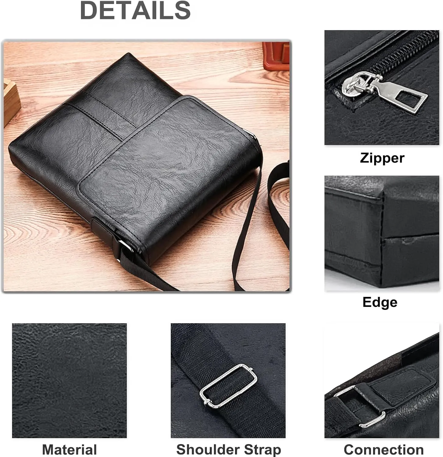 PORT&LOTUS Messenger Bags for Men - Small PU Leather Crossbody Bags