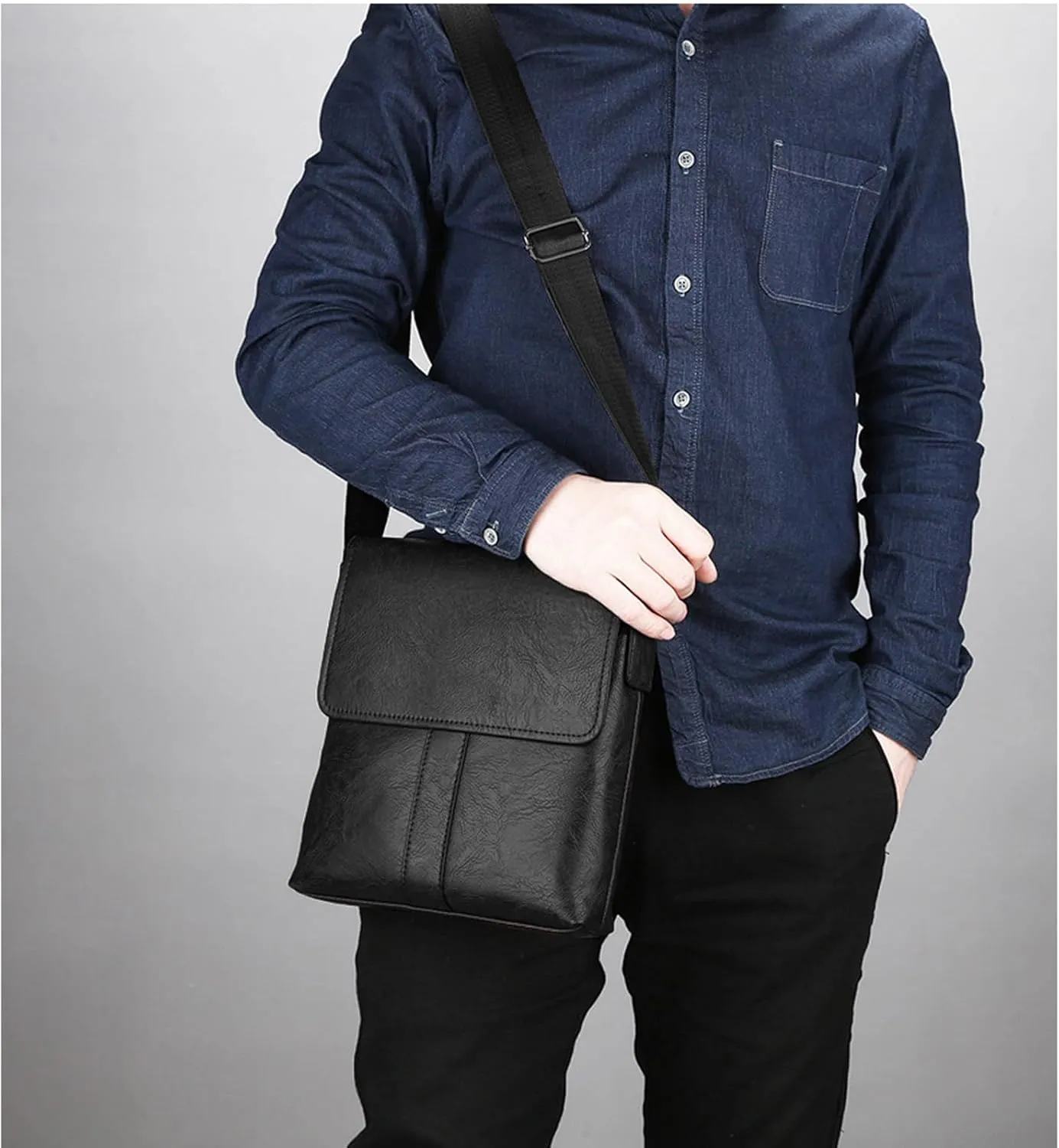 PORT&LOTUS Messenger Bags for Men - Small PU Leather Crossbody Bags