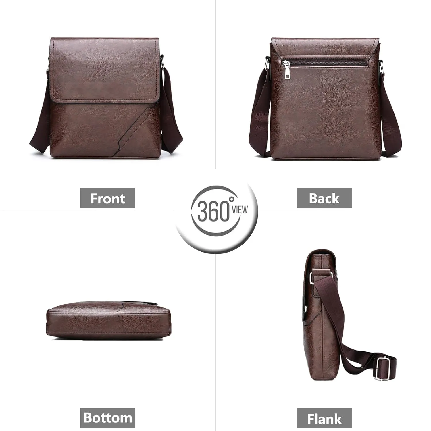 PORT&LOTUS Messenger Bags for Men - Small PU Leather Crossbody Bags