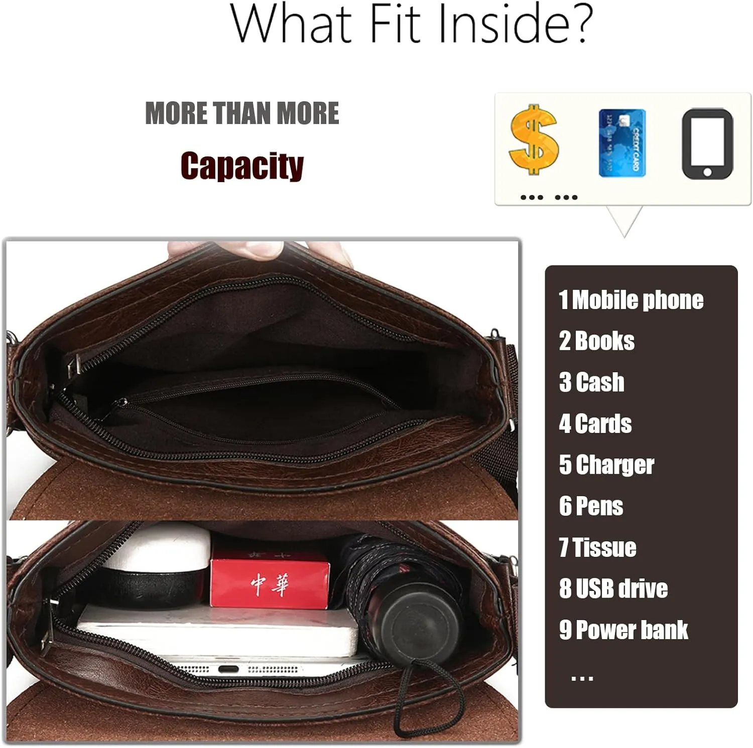 PORT&LOTUS Messenger Bags for Men - Small PU Leather Crossbody Bags