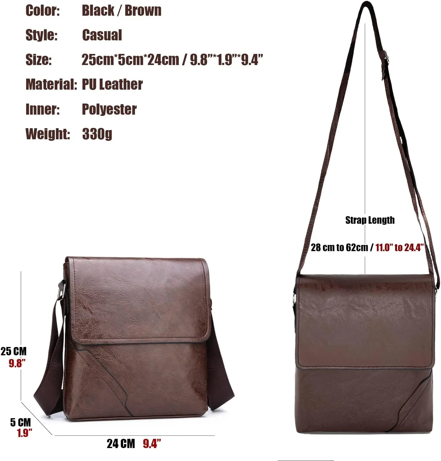 PORT&LOTUS Messenger Bags for Men - Small PU Leather Crossbody Bags