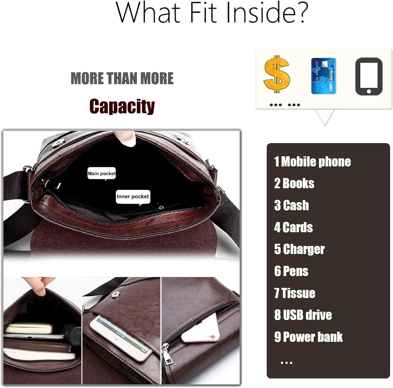 PORT&LOTUS Messenger Bags for Men - Small PU Leather Crossbody Bags