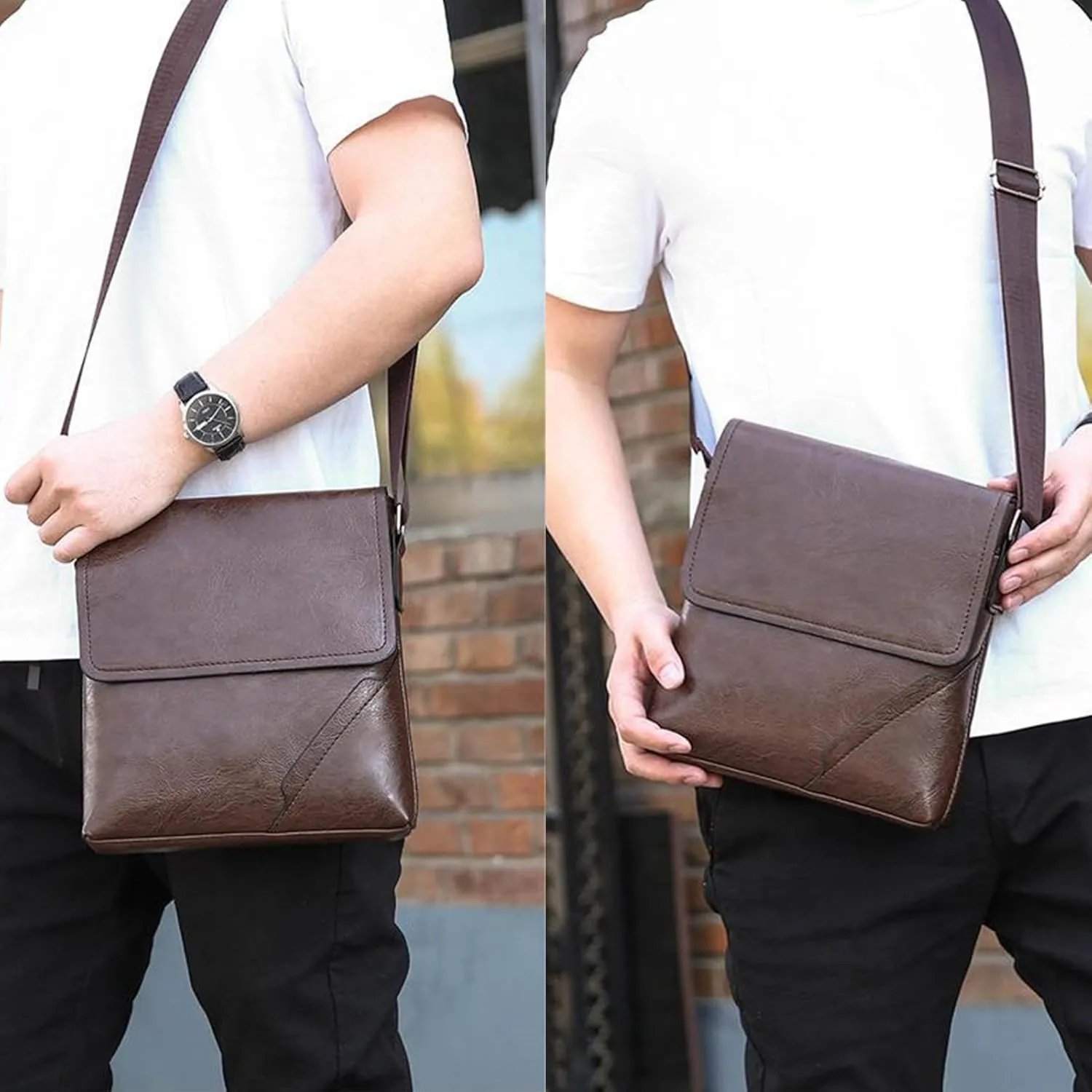 PORT&LOTUS Messenger Bags for Men - Small PU Leather Crossbody Bags