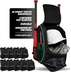 PowerNet Starter Backpack, Softball & Baseball Bag, Organized Pockets for Baseball Accessories, Helmet, Gloves, Catchers Gear & Baseball Bat Sleeves, Youth Travel Sports Backpack for Teams