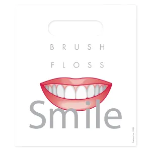 Practicon Brush Floss & Smile 7-3/4" x 9" Dental Giveaway Bag, Dental Hygiene Patient Care Goodie Bag, Dentist Office Plastic Gift Bags, 100 Pack