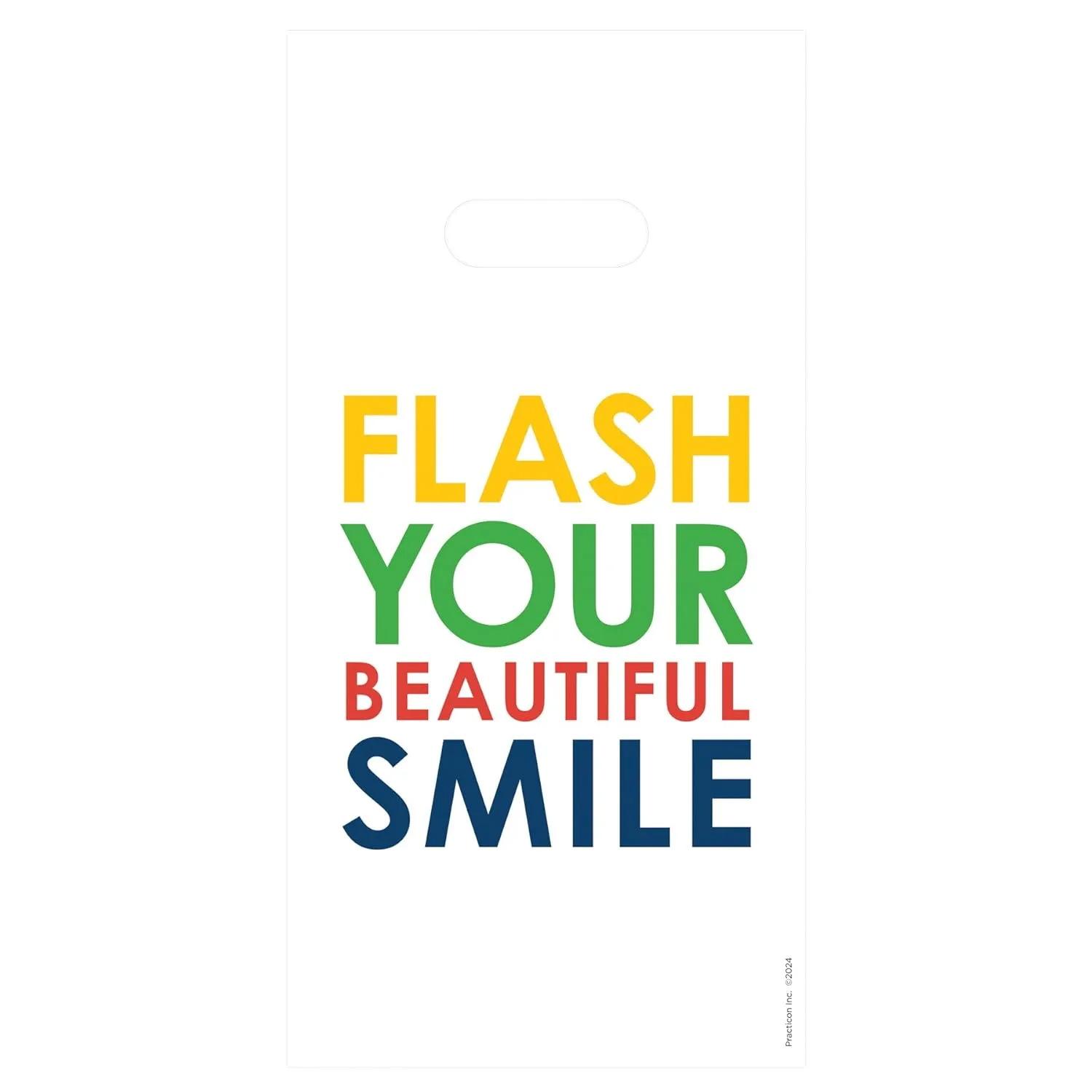 Practicon Flash Your Beautiful Smile 6" x 12" Dental Giveaway Bag, Dental Hygiene Patient Care Goodie Bag, Dentist Office Plastic Gift Bags, 100 Pack