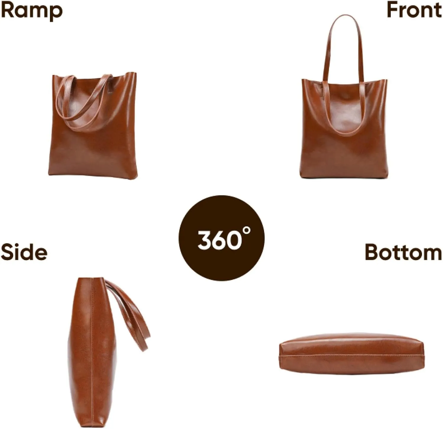 Premium Vintage Waxed Cowhide Vertical Shoulder Tote Bag - Spacious Genuine Leather High-end Handbag