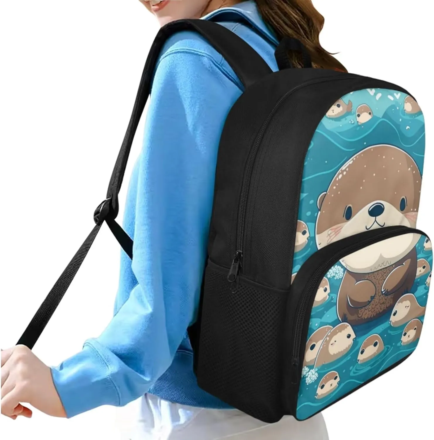Preschool Backpack and Lunch Box Set Cute Otter School Bags Lightweight Elementary Bookbag for Students Gift for Birthdays, Thanksgiving Day, Christmas, New Year, Back to School