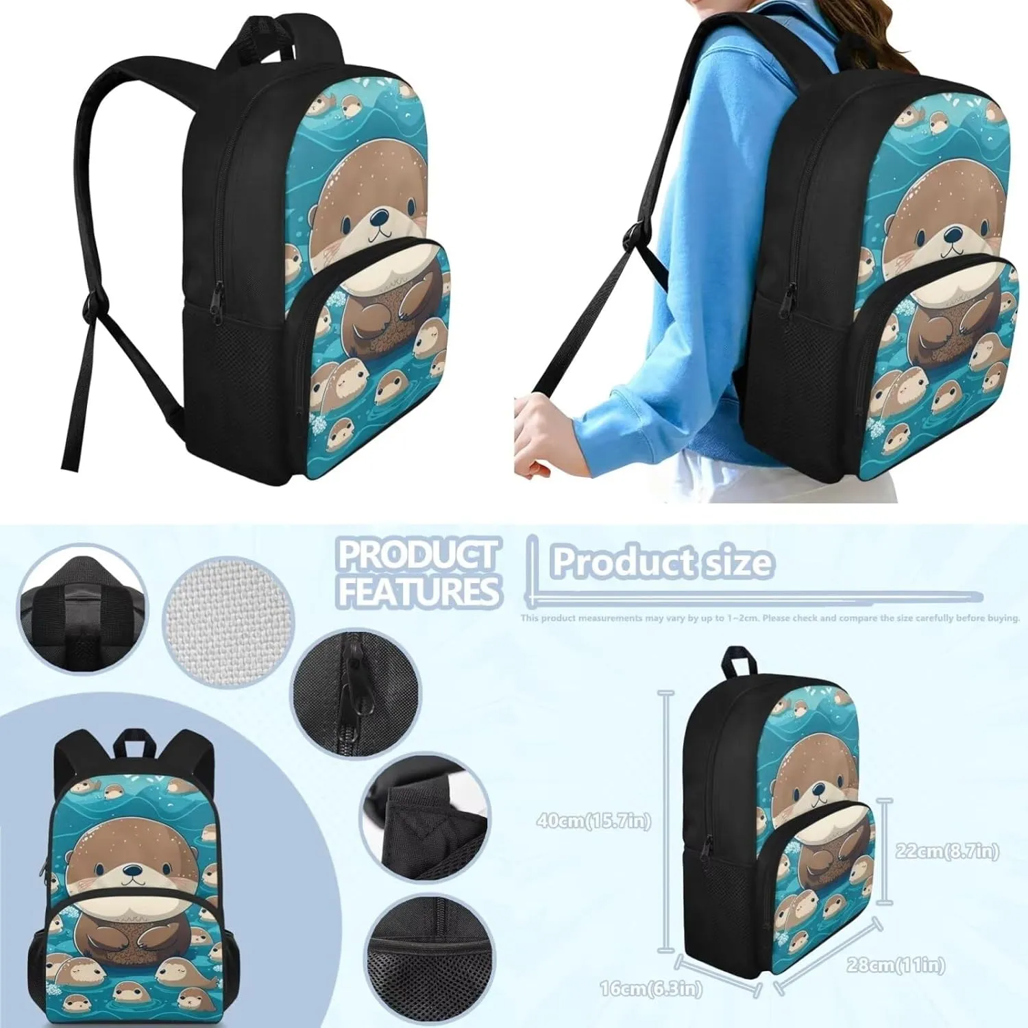 Preschool Backpack and Lunch Box Set Cute Otter School Bags Lightweight Elementary Bookbag for Students Gift for Birthdays, Thanksgiving Day, Christmas, New Year, Back to School