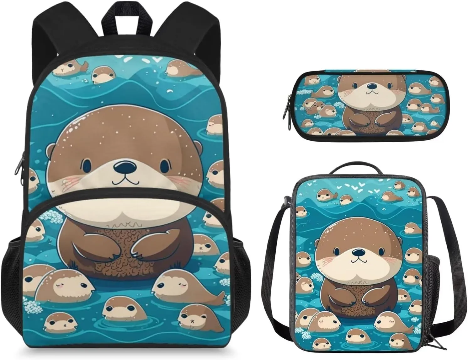 Preschool Backpack and Lunch Box Set Cute Otter School Bags Lightweight Elementary Bookbag for Students Gift for Birthdays, Thanksgiving Day, Christmas, New Year, Back to School