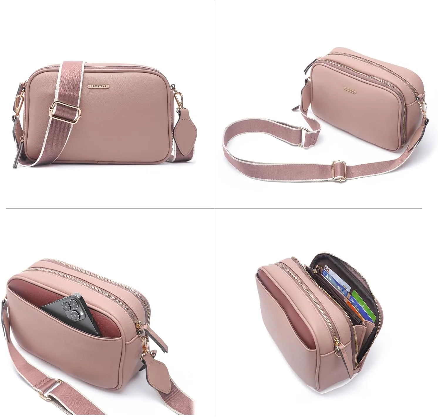 Prettyzys Crossbody Bags for Women, Medium Size Shoulder Handbags, Satchel Purse with Multi Zipper Pocket