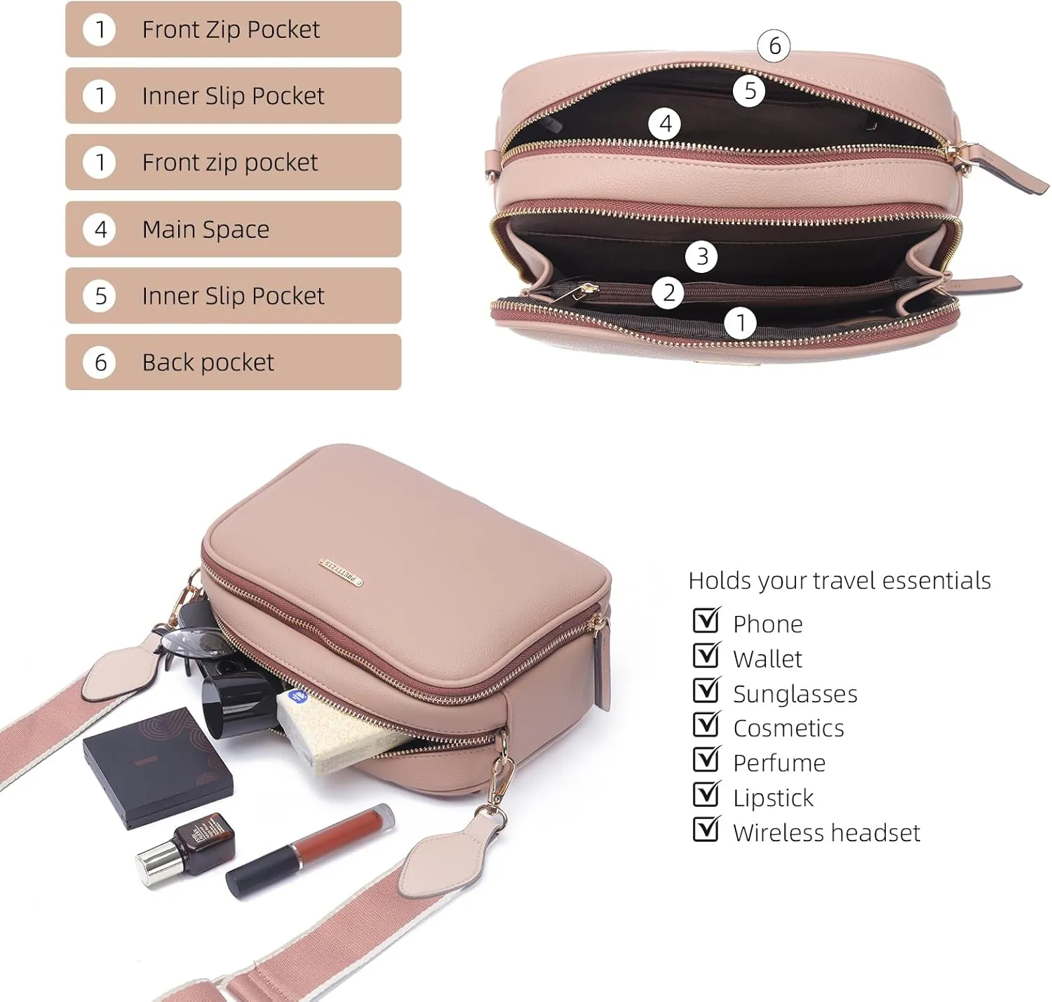 Prettyzys Crossbody Bags for Women, Medium Size Shoulder Handbags, Satchel Purse with Multi Zipper Pocket