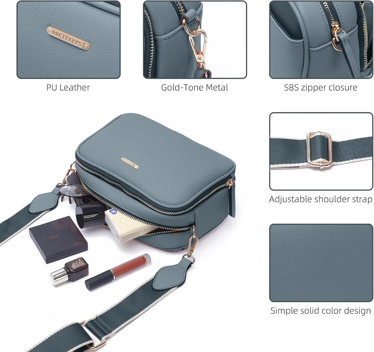 Prettyzys Crossbody Bags for Women, Medium Size Shoulder Handbags, Satchel Purse with Multi Zipper Pocket
