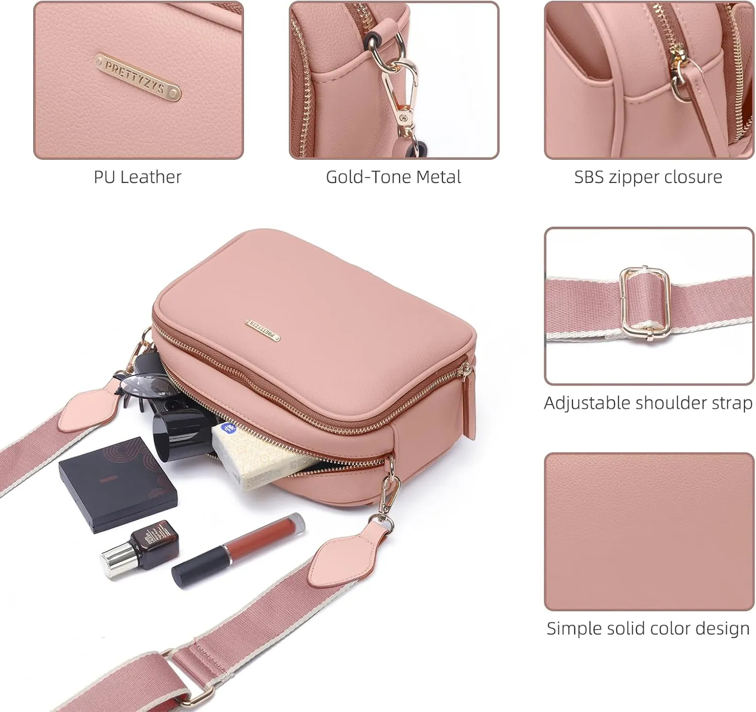 Prettyzys Crossbody Bags for Women, Medium Size Shoulder Handbags, Satchel Purse with Multi Zipper Pocket