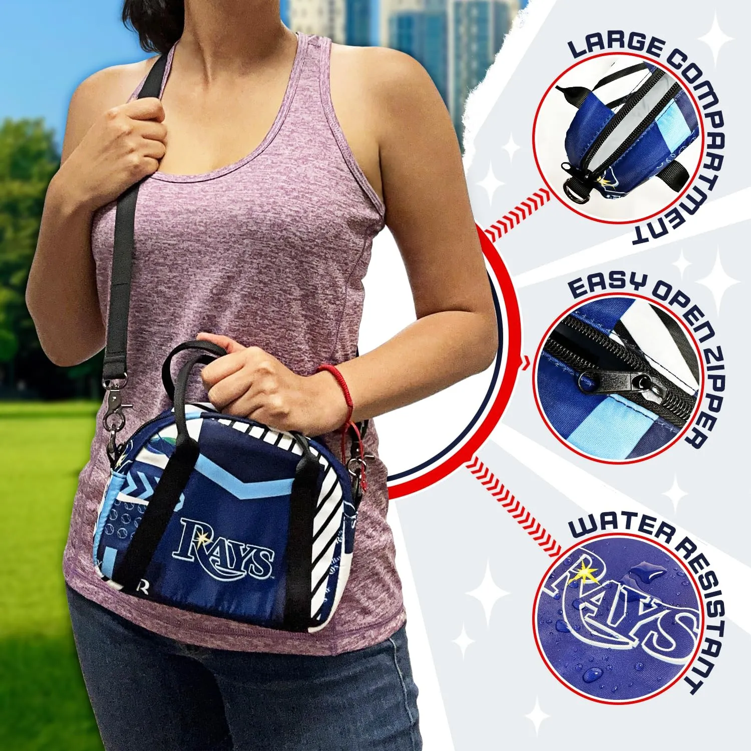 Pro Specialties Group Tampa Bay Rays Sling Purse - Licensed Gift Merch for Rays Fans: Water Resistant Crossbody Bag